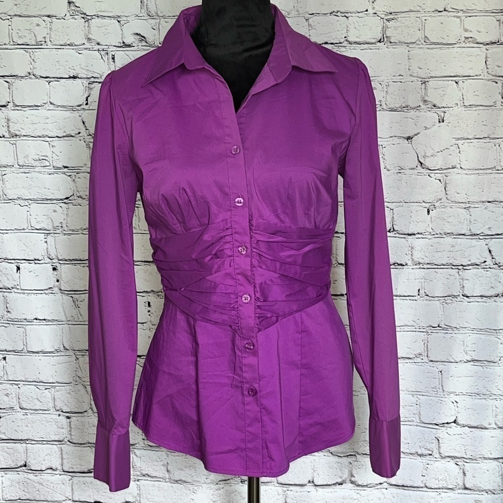 Worthington Purple/Plum button down LS shirt, gathered at waist Sz M New w/ Tags